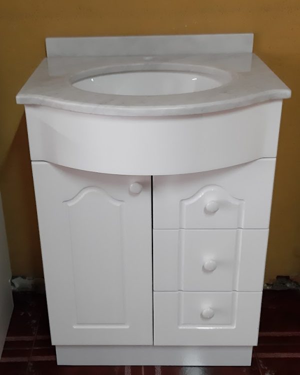 Vanitorio curvo 60 x 50 x 82 con cubierta de marmol carrara
