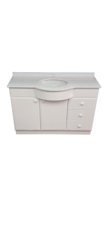 vanitorio curvo 1.20 x 50 x 82 con cubierta de cuarzo blanco