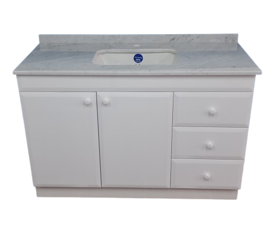 vanitorio recto 1.20 x 50 x 82 con cubierta de marmol carrara